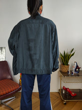 Load image into Gallery viewer, Vintage silk bomber jacket blouson blue light spring summer women unisex men L-XL
