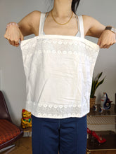 Load image into Gallery viewer, Vintage cotton spaghetti strap top white sleeveless floral embroidery 42 M-L
