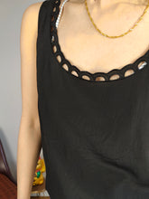 Load image into Gallery viewer, Vintage silk sleeveless tank top blouse vest black cutout Annabells women 50 M-L
