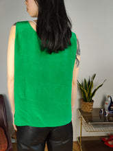 Load image into Gallery viewer, Vintage silk sleeveless tank top blouse vest green women S
