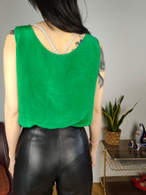 Load image into Gallery viewer, Vintage silk sleeveless tank top blouse vest green women S
