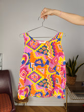 Load image into Gallery viewer, Vintage silk sleeveless tank top blouse vest pink orange geo crazy print pattern women M
