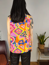 Load image into Gallery viewer, Vintage silk sleeveless tank top blouse vest pink orange geo crazy print pattern women M
