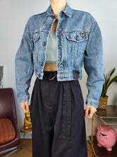 Load image into Gallery viewer, Vintage premium 90s Avirex USA denim jacket jeans blue short crop designer women S
