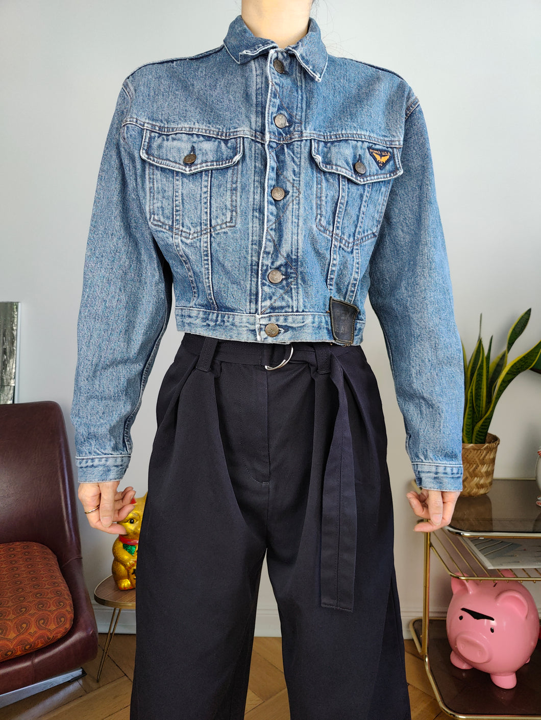 Vintage premium 90s Avirex USA denim jacket jeans blue short crop designer women S