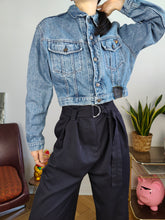 Load image into Gallery viewer, Vintage premium 90s Avirex USA denim jacket jeans blue short crop designer women S
