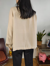 Load image into Gallery viewer, Vintage 100% silk blouse beige long sleeve button up plain shirt S
