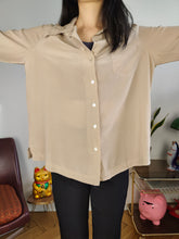 Load image into Gallery viewer, Vintage 100% silk blouse beige long sleeve button up plain shirt S
