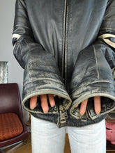 Load image into Gallery viewer, Vintage 100% leather biker jacket black grey moto racing 50 M-L

