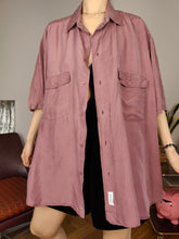 Load image into Gallery viewer, Vintage 100% silk shirt blouse mauve pink short sleeve button up plain Seventy unisex men L-XL
