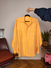 Load image into Gallery viewer, Vintage 100% silk shirt blouse orange long sleeve button up plain women unisex men M-L
