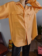 Load image into Gallery viewer, Vintage 100% silk shirt blouse orange long sleeve button up plain women unisex men M-L
