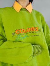 Load image into Gallery viewer, Vintage 80s United Colors of Benetton sweatshirt embroidery lime green sweater pullover jumper L-XL
