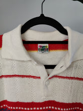 Load image into Gallery viewer, Vintage knit polo collar sweater knitted top pullover jumper white red stripes XS-S
