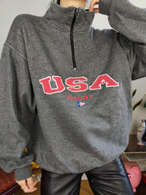 Load image into Gallery viewer, Vintage 90s sweatshirt USA college sport logo sweater pullover jumper grey quarter zip L-XL
