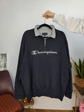 Load image into Gallery viewer, Vintage Champion sweatshirt sport sweater pullover jumper navy blue quarter zip unisex men L-XL
