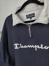 Load image into Gallery viewer, Vintage Champion sweatshirt sport sweater pullover jumper navy blue quarter zip unisex men L-XL
