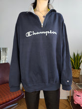 Load image into Gallery viewer, Vintage Champion sweatshirt sport sweater pullover jumper navy blue quarter zip unisex men L-XL
