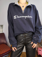 Load image into Gallery viewer, Vintage Champion sweatshirt sport sweater pullover jumper navy blue quarter zip unisex men L-XL
