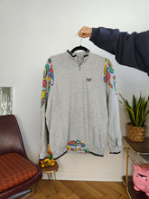 Load image into Gallery viewer, Vintage 90s sweatshirt grey print pattern sport sweater pullover jumper quarter zip M
