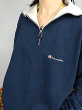 Load image into Gallery viewer, Vintage Champion sweatshirt sport sweater pullover jumper navy blue quarter zip unisex men XL
