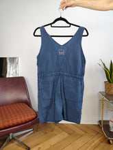 Load image into Gallery viewer, Vintage playsuit cotton shorts overall jumpsuit onesie sleeveless navy blue S
