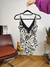 Load image into Gallery viewer, Vintage second hand swimsuit bathing swim wear body top black white animal print pattern M
