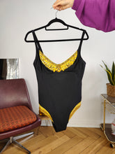 Load image into Gallery viewer, Vintage Christian Dior designer swimsuit bathing swim wear body top black gold baroque 5 L
