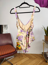 Load image into Gallery viewer, Vintage second hand swimsuit bathing swim wear body top floral pink purple print pattern M
