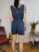 Load image into Gallery viewer, Vintage playsuit cotton shorts overall jumpsuit onesie sleeveless navy blue S
