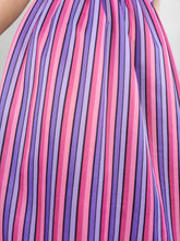 Load image into Gallery viewer, Vintage dress stripes print pattern pink purple spaghetti straps summer S
