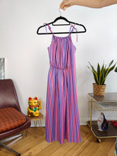 Load image into Gallery viewer, Vintage dress stripes print pattern pink purple spaghetti straps summer S
