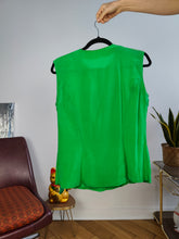 Load image into Gallery viewer, Vintage silk sleeveless top button up green women S
