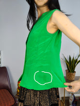 Load image into Gallery viewer, Vintage silk sleeveless top button up green women S
