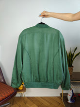 Load image into Gallery viewer, Vintage silk bomber jacket blouson green light spring summer women unisex men M
