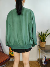 Load image into Gallery viewer, Vintage silk bomber jacket blouson green light spring summer women unisex men M
