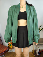 Load image into Gallery viewer, Vintage silk bomber jacket blouson green light spring summer women unisex men M
