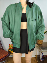 Load image into Gallery viewer, Vintage silk bomber jacket blouson green light spring summer women unisex men M
