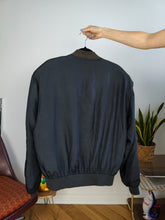 Load image into Gallery viewer, Vintage silk bomber jacket blouson navy blue light spring summer women unisex men M-L
