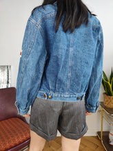 Load image into Gallery viewer, Vintage denim jacket jeans blue short crop Diamond women XS-S
