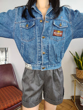 Load image into Gallery viewer, Vintage denim jacket jeans blue short crop Diamond women XS-S
