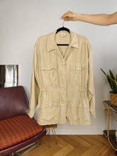 Load image into Gallery viewer, Vintage silk blouse jacket blouson shirt beige spring summer women M-L
