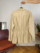 Load image into Gallery viewer, Vintage silk blouse jacket blouson shirt beige spring summer women M-L
