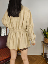 Load image into Gallery viewer, Vintage silk blouse jacket blouson shirt beige spring summer women M-L
