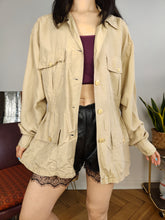 Load image into Gallery viewer, Vintage silk blouse jacket blouson shirt beige spring summer women M-L
