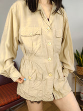 Load image into Gallery viewer, Vintage silk blouse jacket blouson shirt beige spring summer women M-L
