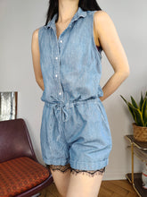 Load image into Gallery viewer, Vintage Levi&#39;s denim overall playsuit shorts blue women S-M
