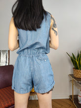 Load image into Gallery viewer, Vintage Levi&#39;s denim overall playsuit shorts blue women S-M
