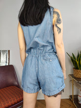 Load image into Gallery viewer, Vintage Levi&#39;s denim overall playsuit shorts blue women S-M
