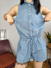 Load image into Gallery viewer, Vintage Levi&#39;s denim overall playsuit shorts blue women S-M
